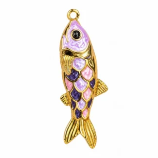 Pendentif Poisson Émaillé Violet et Rose