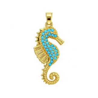 Pendentif Hippocampe Pavé Turquoise