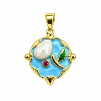 Pendentif Médaillon Émaillé et Perle