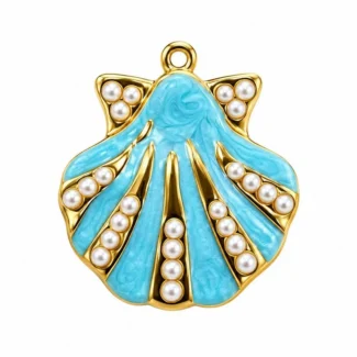 Pendentif Coquillage Bleu & Perles