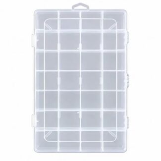 Boîte de tri rectangulaire transparente à compartiments compartimentés et attaches latérales